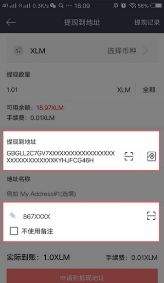 提现信息填写界面